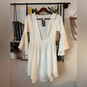 White Boho Dress with Bell Sleeves